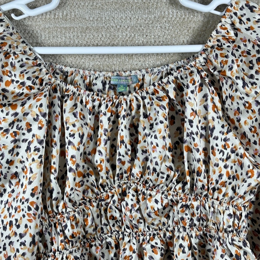 Good Luck Gem Womens Boho Indie Sleaze Animal Print Peplum Top Multicolor XL
